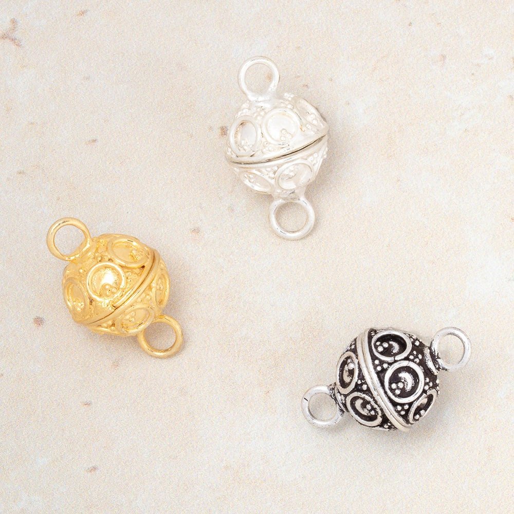 12mm Sterling Silver Magnetic Clasp with Circle & Miligrain Design - Jewelry Findings - AtlantaFindingsCompany