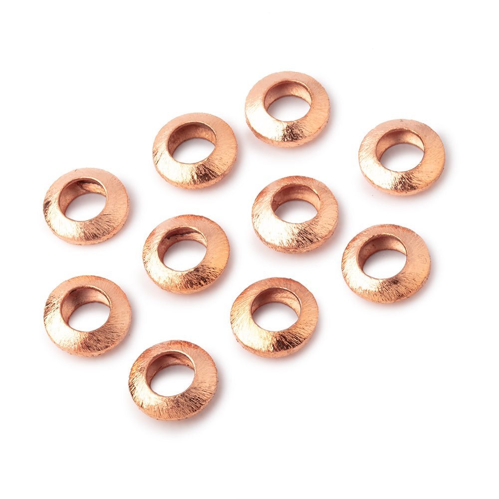 12mm Copper Brushed Disc Large Hole Beads Set of 10 pieces - AtlantaFindingsCompany