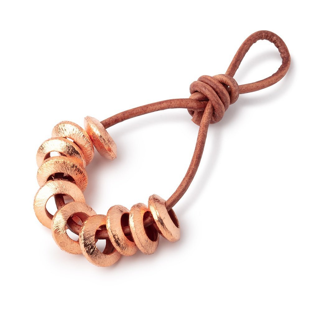 12mm Copper Brushed Disc Large Hole Beads Set of 10 pieces - AtlantaFindingsCompany