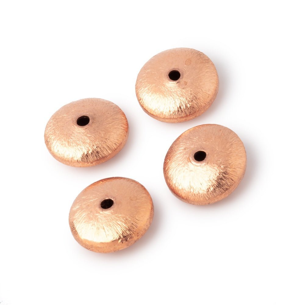 12mm Copper Brushed Disc Rondelle Beads - Set of 4 - AtlantaFindingsCompany