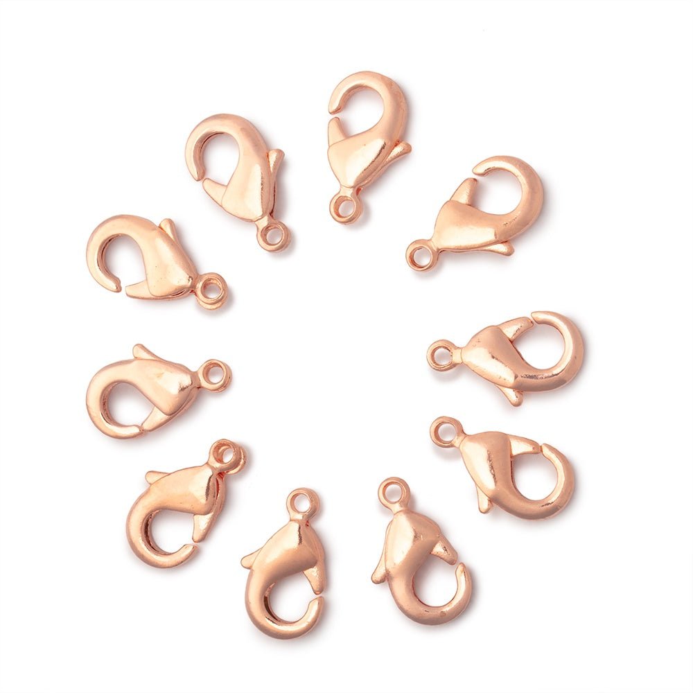 12mm Copper Lobster Clasps - Pack of 10 - AtlantaFindingsCompany