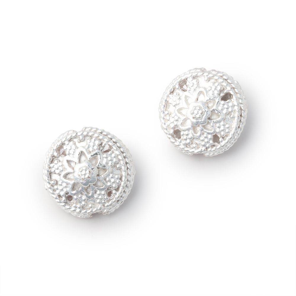 Set of 2 x 12mm Floral Design Coin Beads - AtlantaFindingsCompany