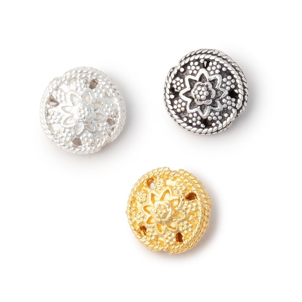 Set of 2 x 12mm Floral Design Coin Beads - AtlantaFindingsCompany