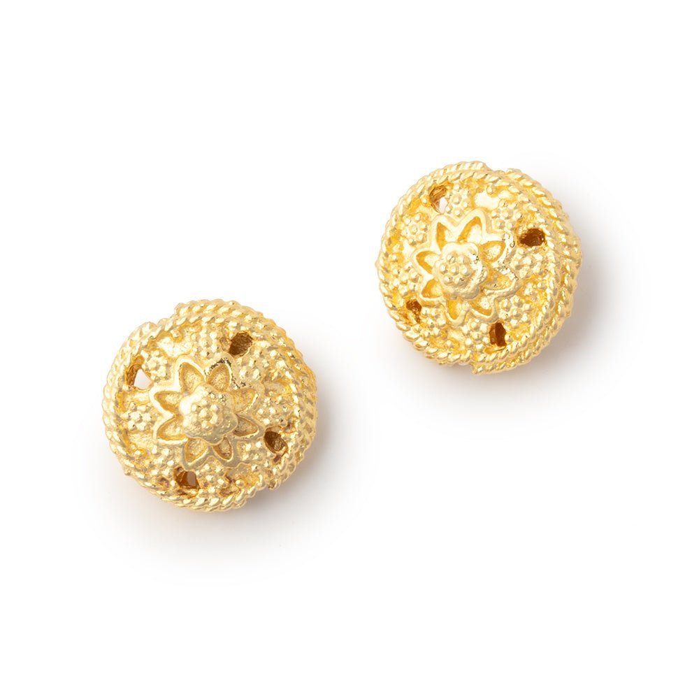 Set of 2 x 12mm Floral Design Coin Beads - AtlantaFindingsCompany