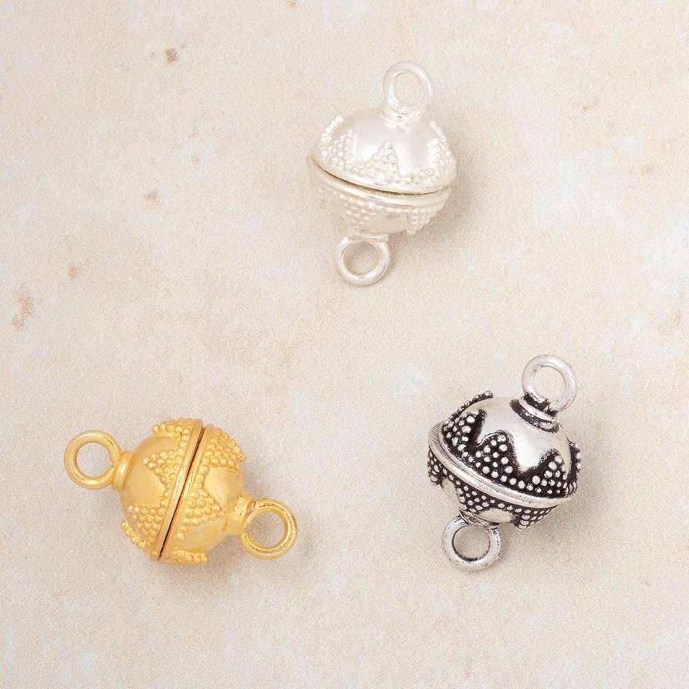 12mm Sterling Silver Miligrain Triangle Magnetic Clasp - 1 Piece Finding with Integrated Rings - AtlantaFindingsCompany