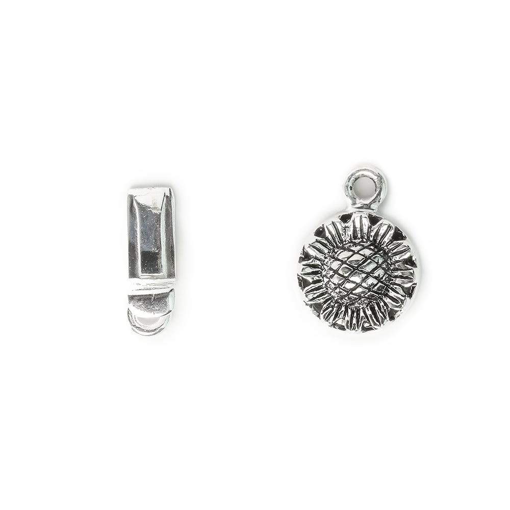 12mm Antique Sterling Silver Box Clasp with Sunflower Design (1 Piece) - AtlantaFindingsCompany