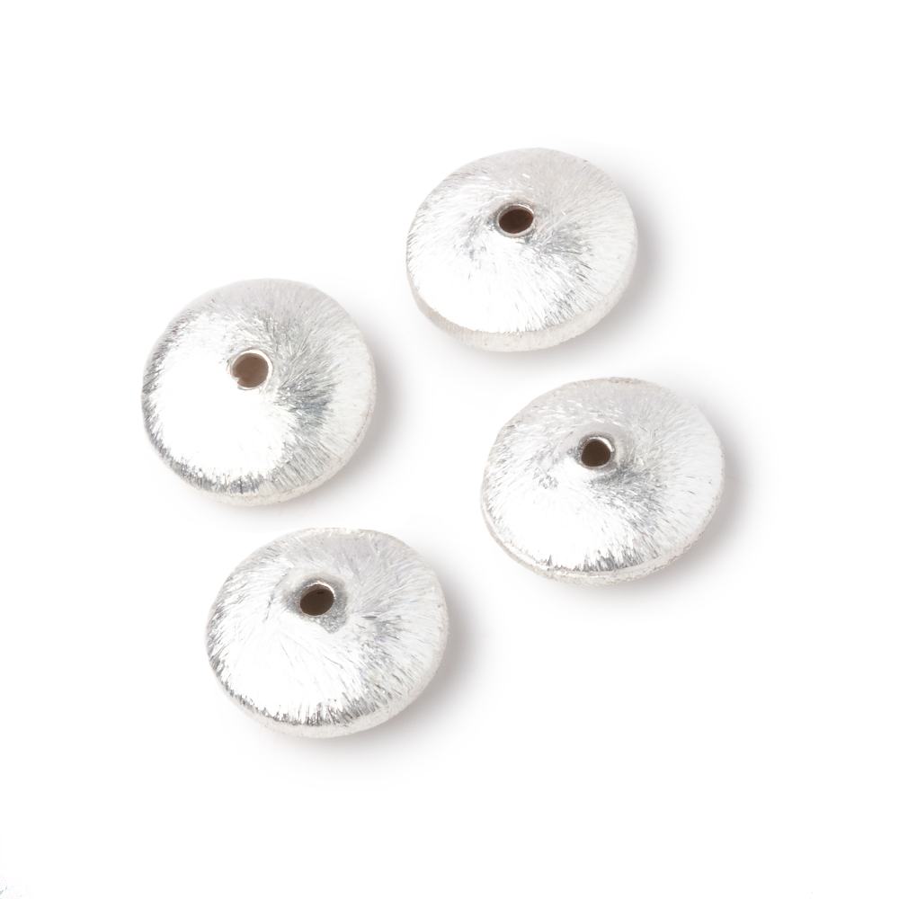 12mm Silver Plated Copper Brushed Disc Rondelle Beads - Set of 4 - AtlantaFindingsCompany