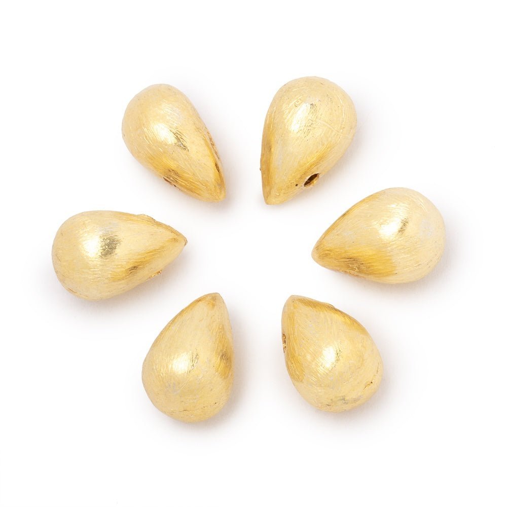 12x7mm 22kt Gold Plated Copper Brushed Tear Drop Beads - Set of 6 - AtlantaFindingsCompany