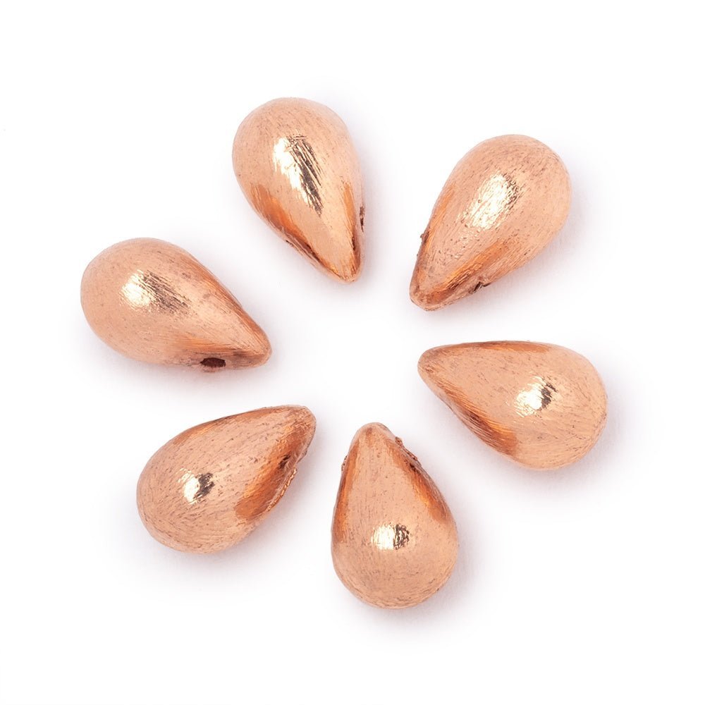 12x7mm Rose Gold Plated Copper Brushed Tear Drop Beads - Set of 6 - AtlantaFindingsCompany
