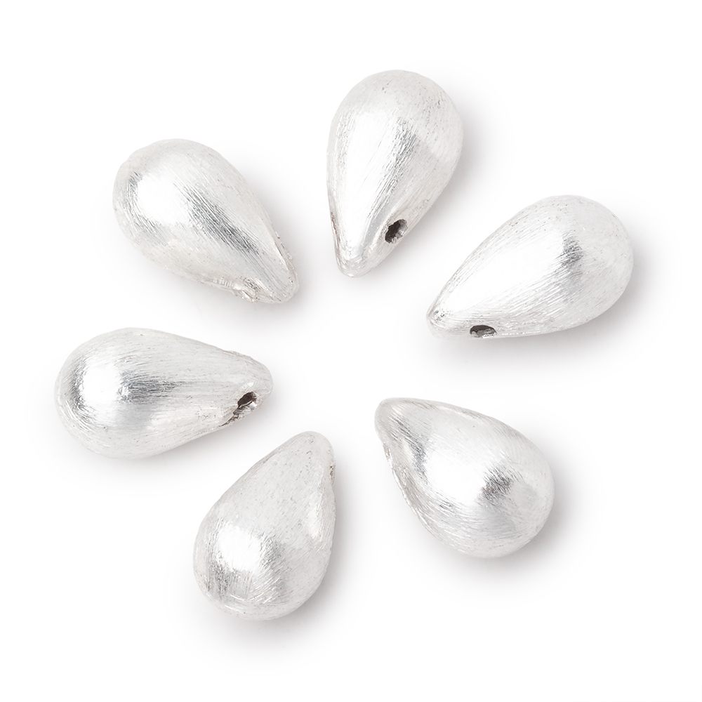 12x7mm Silver Plated Copper Brushed Tear Drop Beads - Set of 6 - AtlantaFindingsCompany