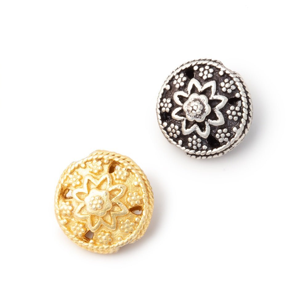 13mm Floral Design Coin Beads (Set of 2) - AtlantaFindingsCompany