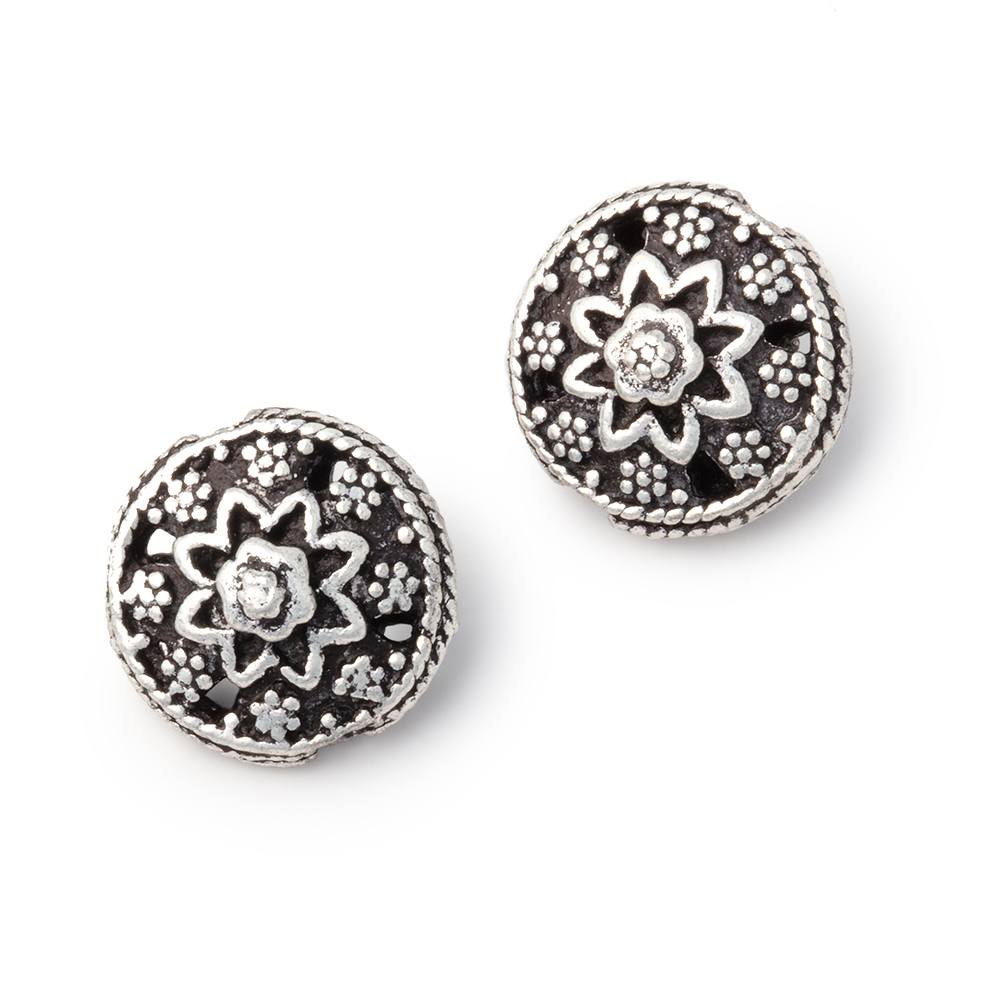 13mm Floral Design Coin Beads (Set of 2) - AtlantaFindingsCompany