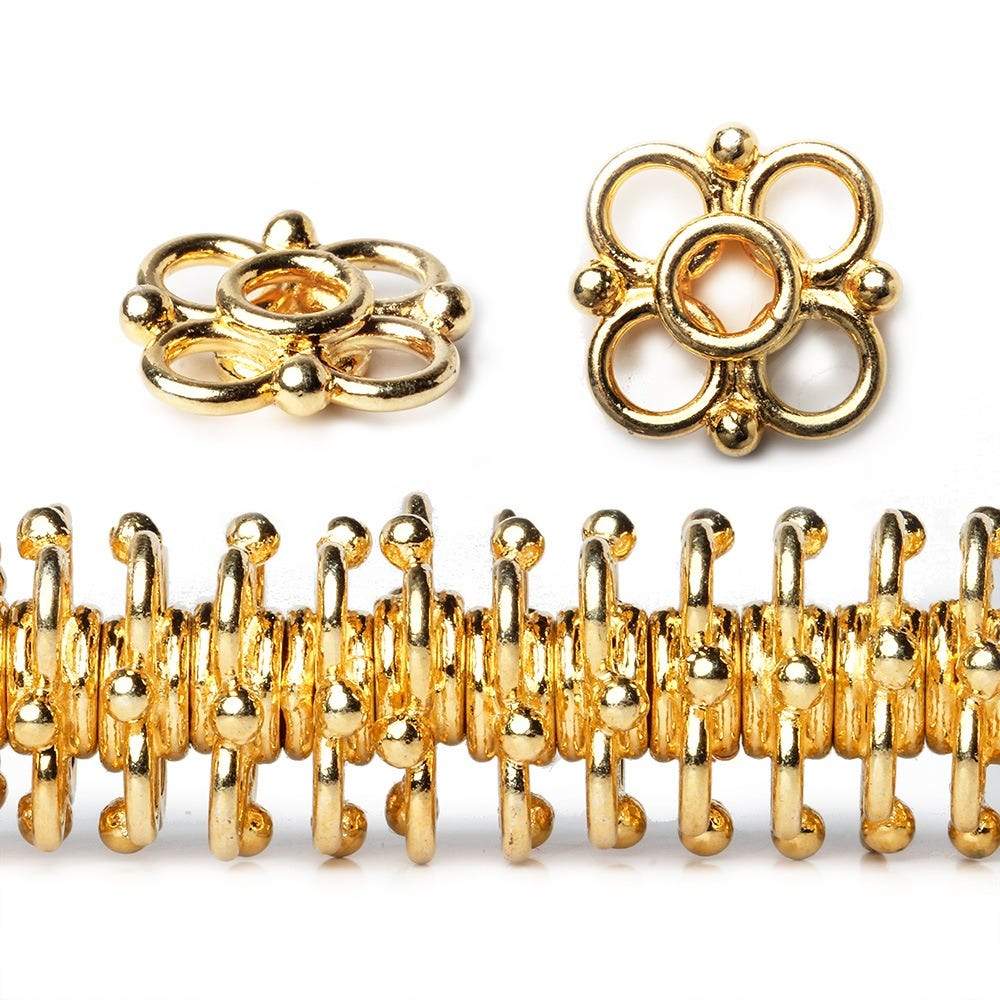 13mm Gold Plated Quatrefoil Spacer Beads - 8 Inch Strand (61 Beads) - AtlantaFindingsCompany
