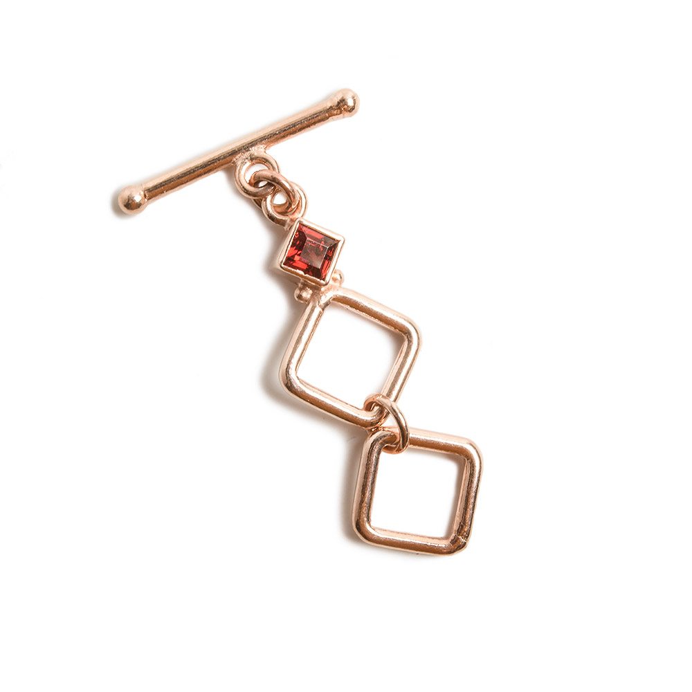 13mm Rose Gold Plated Adjustable Square Toggle Clasp with Garnet - 1 Piece - AtlantaFindingsCompany