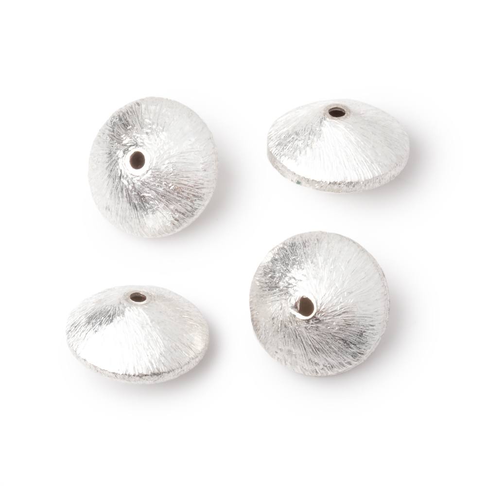 Set of 4 Silver Plated Copper Brushed Disc Beads - 13mm Diameter - AtlantaFindingsCompany