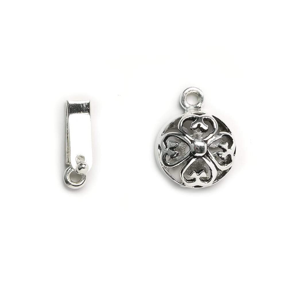 Sterling Silver 13mm Box Clasp - Heart Clover Coin Design (1 Piece) - AtlantaFindingsCompany