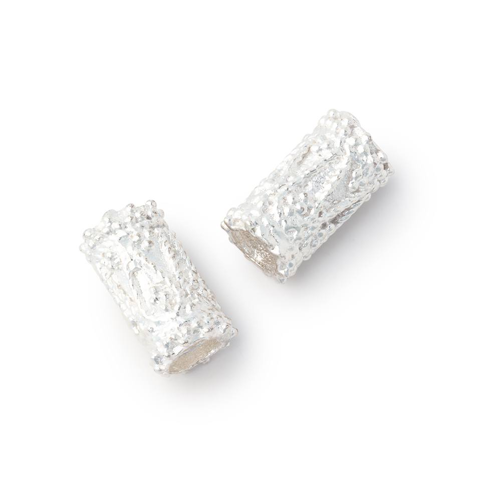 13x7mm Silver Plated Tear Drop Tube Beads (Set of 2) - Large Hole Jewelry Findings - AtlantaFindingsCompany