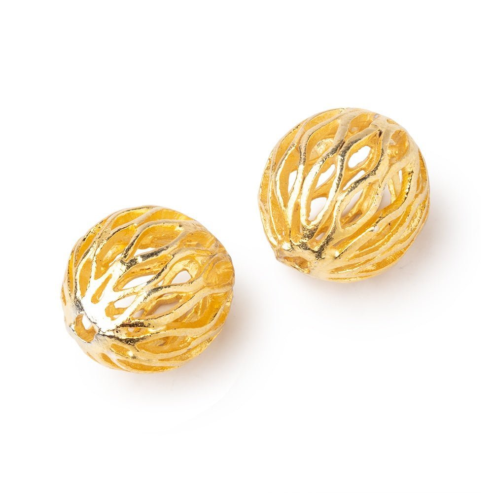 14.5mm 22kt Gold Plated Copper Open Mesh Filigree Beads (Set of 2) - AtlantaFindingsCompany