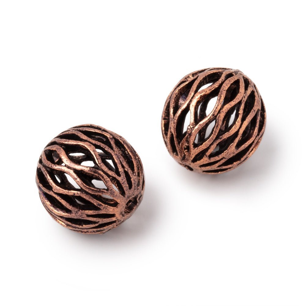 14.5mm Antiqued Copper Open Mesh Filigree Round Beads (Set of 2) - AtlantaFindingsCompany