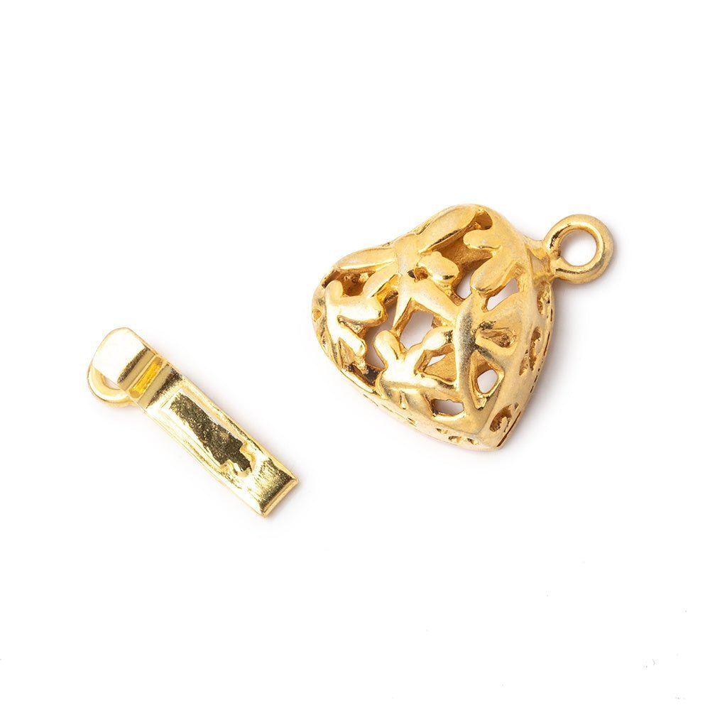 22kt Gold Plated 14mm Heart Clasp with Dragonfly Design - AtlantaFindingsCompany