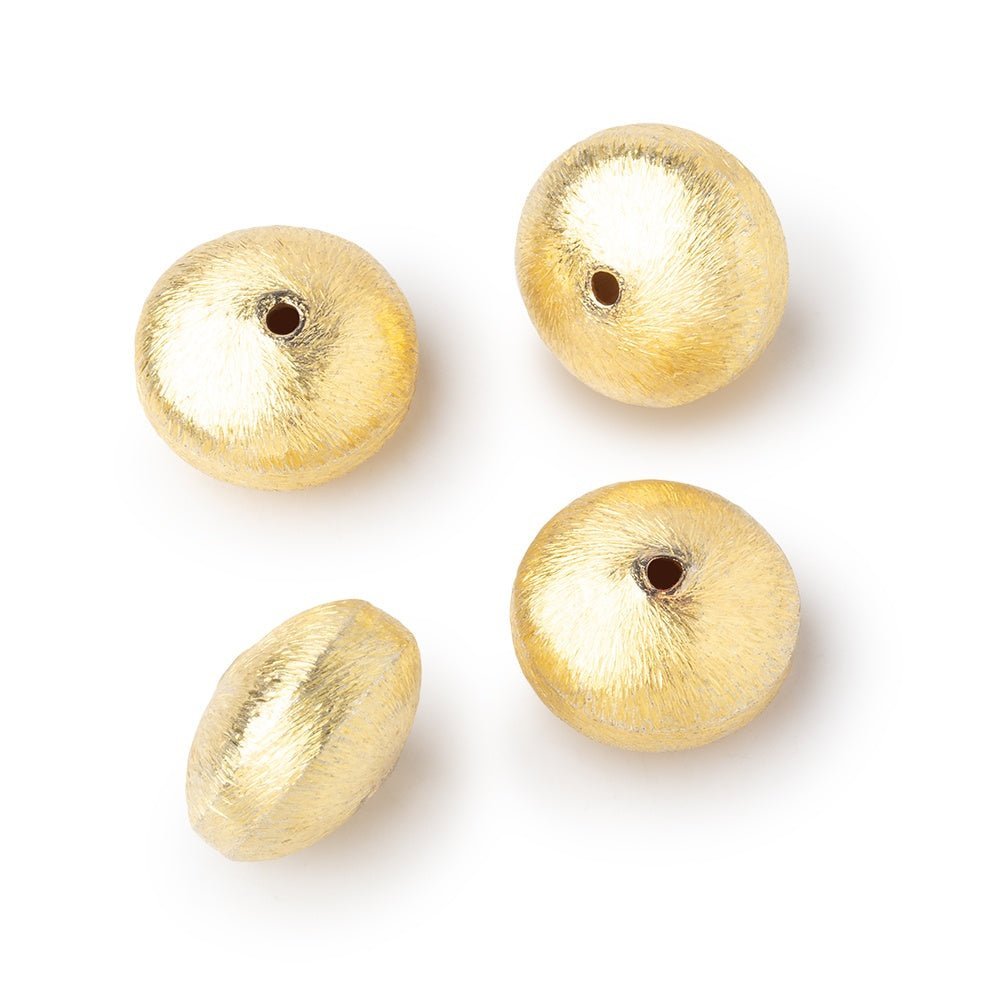 14mm 22kt Gold Plated Copper Brushed Puffy Disc Rondelle Beads - Set of 4 - AtlantaFindingsCompany