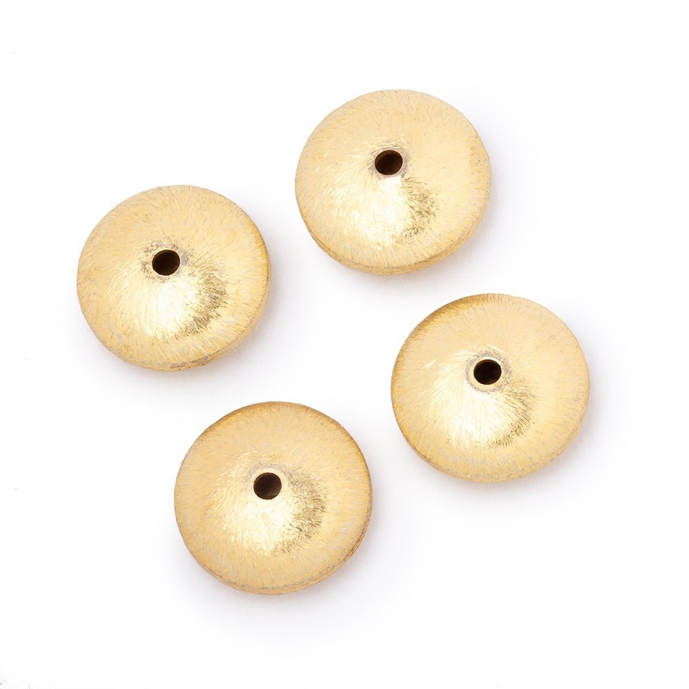 14mm 22kt Gold Plated Copper Brushed Rondelle Beads - Set of 4 - AtlantaFindingsCompany