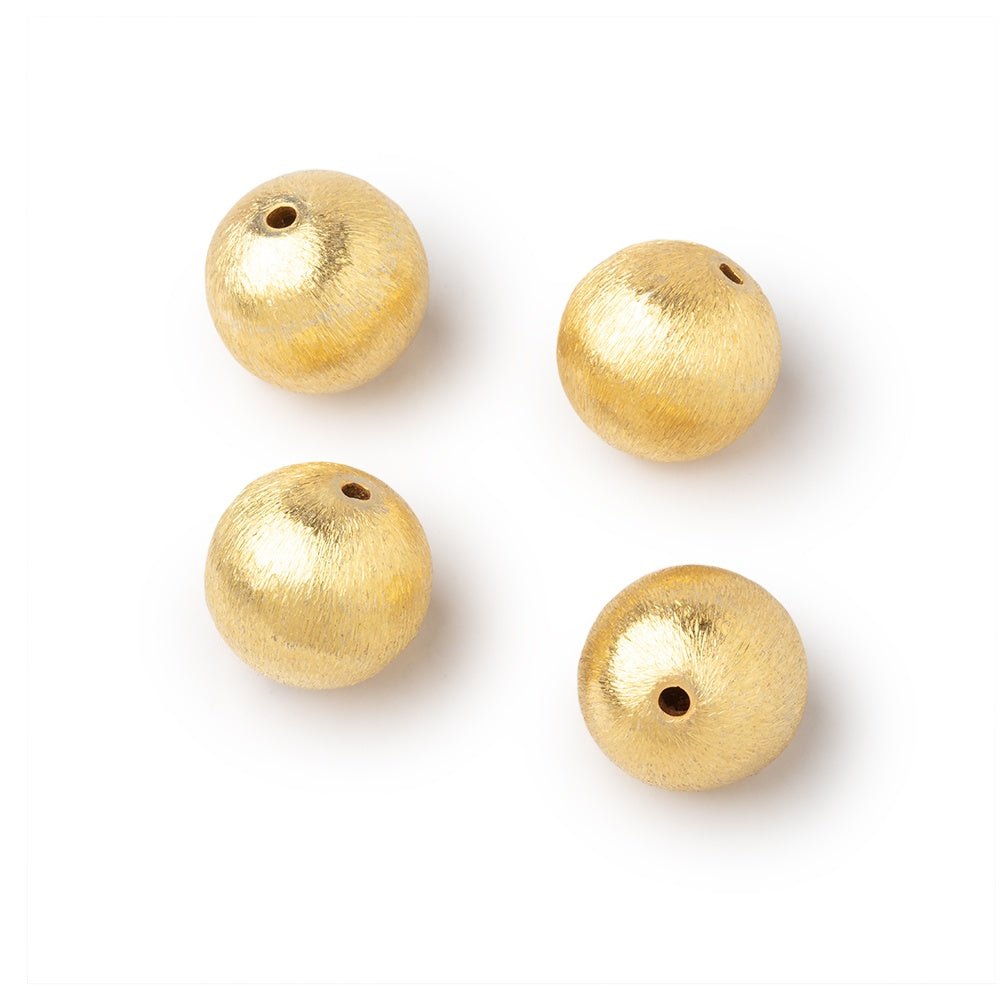 14mm 22kt Gold Plated Copper Brushed Round Beads - Set of 4 - AtlantaFindingsCompany