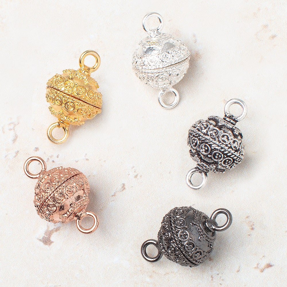 14mm Circular Magnetic Clasp - Plated Disc Shape with Dual Rings - AtlantaFindingsCompany