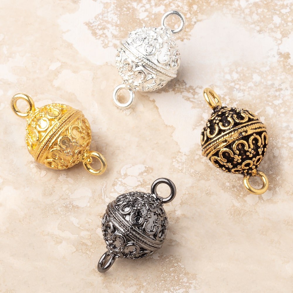 14mm Moroccan Design Round Magnetic Clasps - Premium Plated Jewelry Findings (1 Piece) - AtlantaFindingsCompany