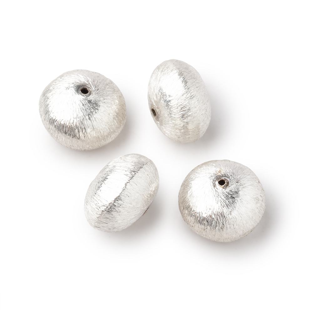 14mm Silver Plated Copper Brushed Puffy Disc Beads Set of 4 pieces - AtlantaFindingsCompany