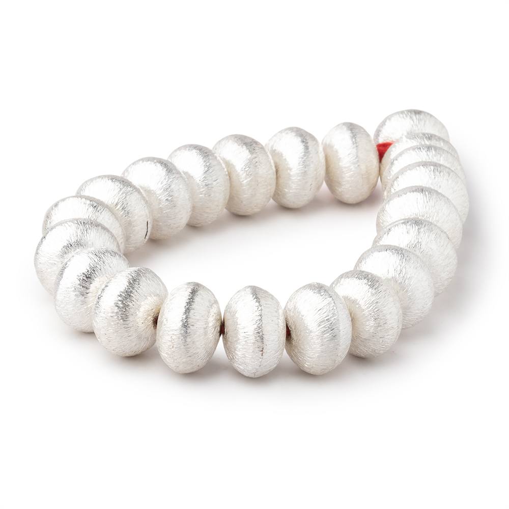 14mm Sterling Silver Plated Copper Brushed Puffy Disc 8 inch 21 Beads - AtlantaFindingsCompany