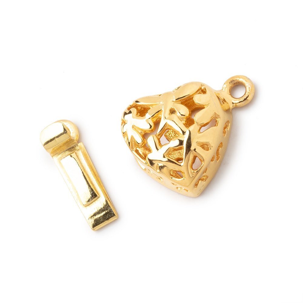 14mm Vermeil Heart Box Clasp with Dragonfly - Jewelry Making Findings - AtlantaFindingsCompany