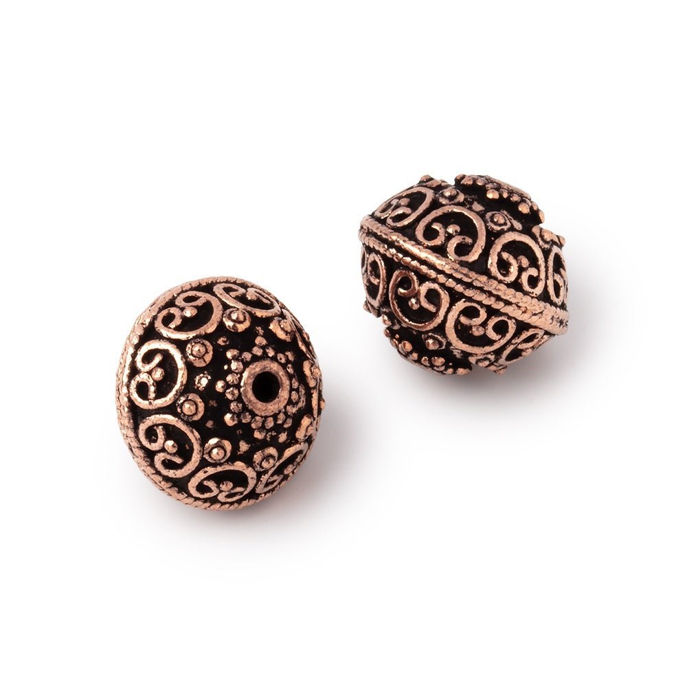 Set of 2 Antiqued Copper Bali Design Rondelle Beads - 14x12.5mm - AtlantaFindingsCompany