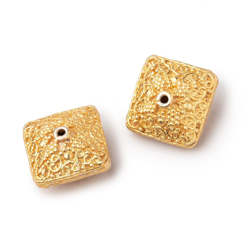 22kt Gold Plated Copper Persian Design Square Beads (Set of 2) - 14x9mm - AtlantaFindingsCompany