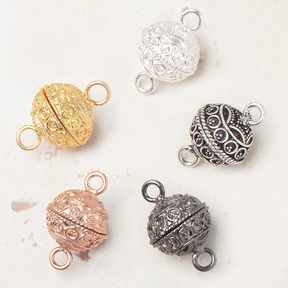 15mm Magnetic Clasp - Round Disc Design with Chain Rings - Available in Gold, Silver, Rose Gold, and Black Gold Plated (1 Piece) - AtlantaFindingsCompany
