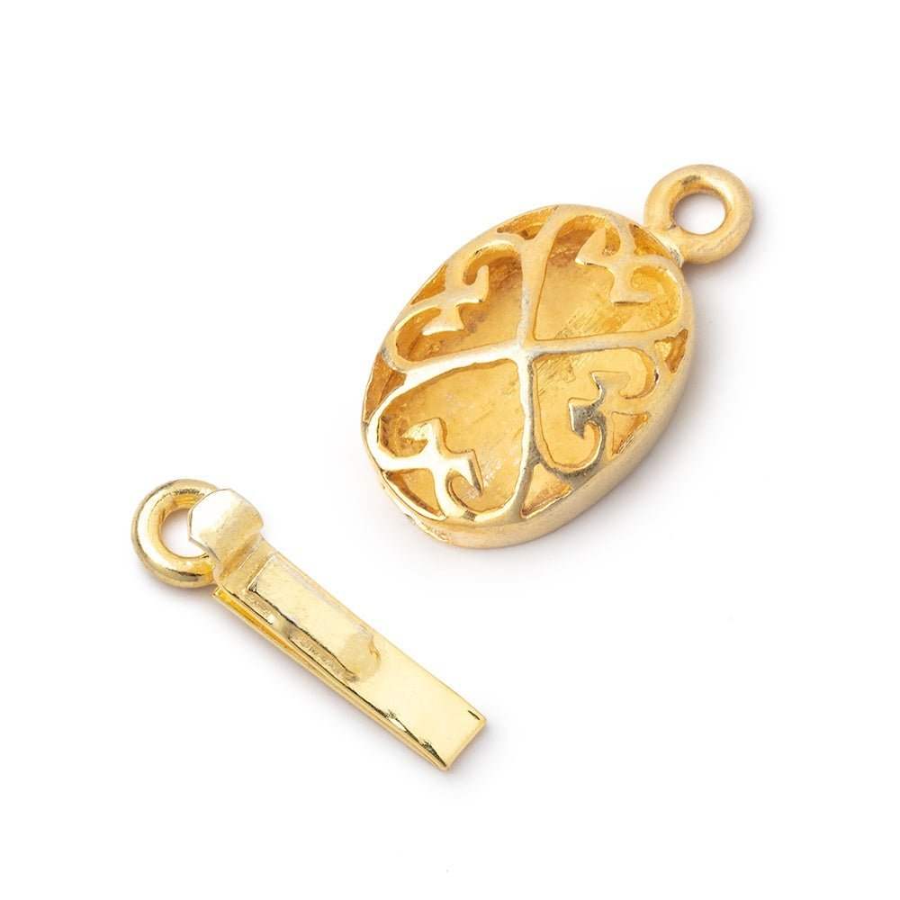 15x11mm 22kt Gold Plated Oval Box Clasp - Heart Design (1 pc) - AtlantaFindingsCompany