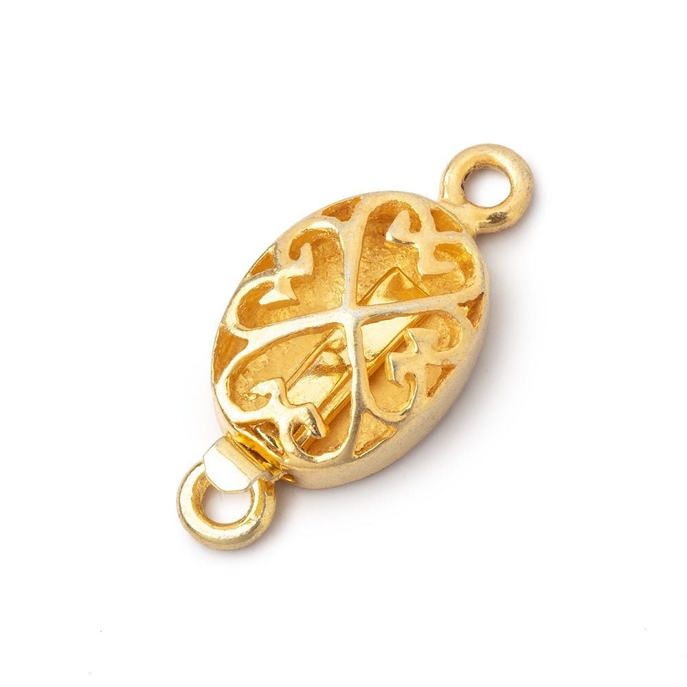 15x11mm 22kt Gold Plated Oval Box Clasp - Heart Design (1 pc) - AtlantaFindingsCompany