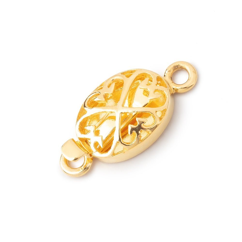 15x11mm Gold Vermeil Oval Box Clasp - Heart Filigree Design (1 pc) - AtlantaFindingsCompany