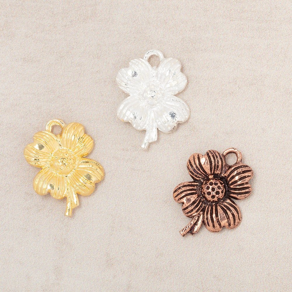 15x12mm Flower Pendant Charm Set of 4 pieces - AtlantaFindingsCompany