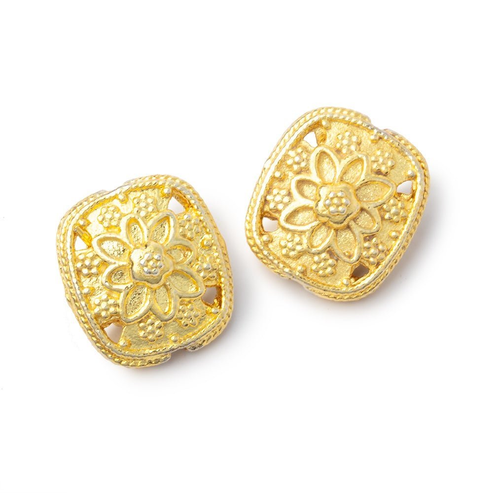 Set of 2: 15x13mm Cushion Beads with Floral Miligrain Design - AtlantaFindingsCompany