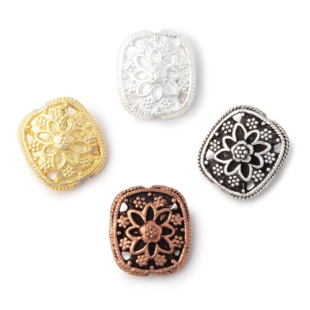Set of 2: 15x13mm Cushion Beads with Floral Miligrain Design - AtlantaFindingsCompany