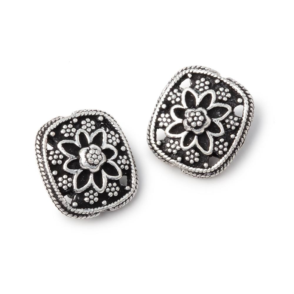 Set of 2: 15x13mm Cushion Beads with Floral Miligrain Design - AtlantaFindingsCompany