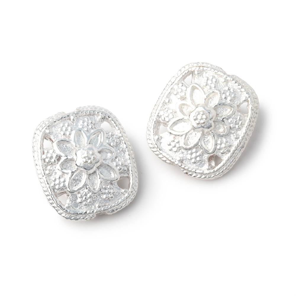 Set of 2: 15x13mm Cushion Beads with Floral Miligrain Design - AtlantaFindingsCompany