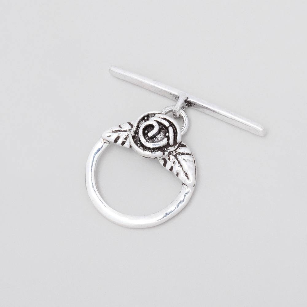 16.5mm Antiqued Sterling Silver Round Toggle Clasp with Rose Design (1 pc) - AtlantaFindingsCompany
