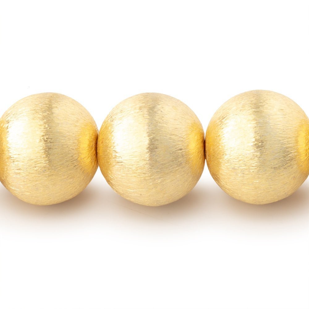 16mm 22kt Gold Plated Brushed Round Beads - 8 - inch Strand, 14 Pieces - AtlantaFindingsCompany