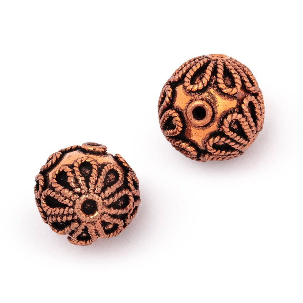 Set of 2: 16mm Antiqued Copper Flower Design Beads - AtlantaFindingsCompany