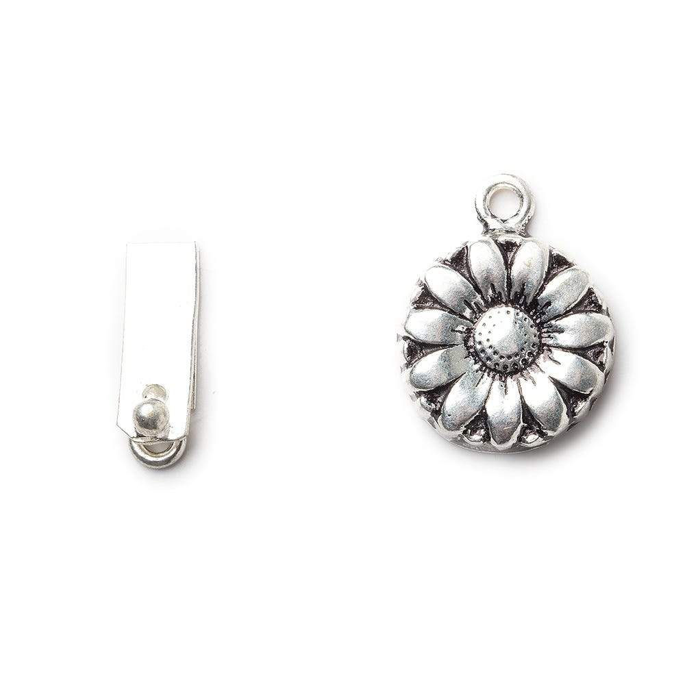 16mm Sterling Silver Plated Box Clasp with Daisy Design - Single Piece - AtlantaFindingsCompany