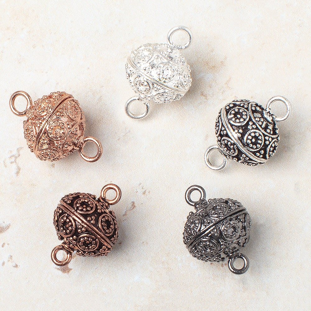 16mm Miligrain Circle Design Magnetic Clasp - Premium Plated Jewelry Finding - AtlantaFindingsCompany