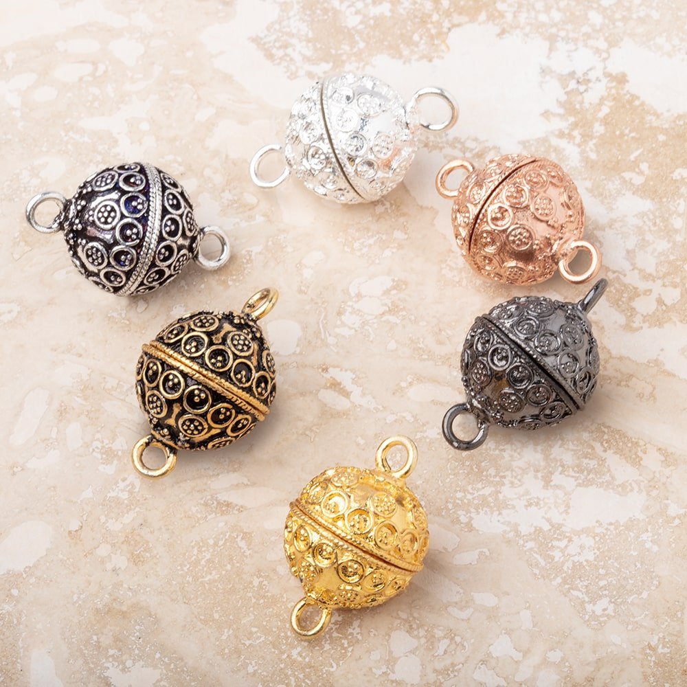 16mm Miligrain Circular Design Round Magnetic Clasp for Jewelry Making - 1 Piece - AtlantaFindingsCompany