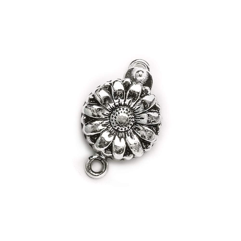 16mm Oxidized Sterling Silver Box Clasp - Daisy Design (1 Piece) - AtlantaFindingsCompany